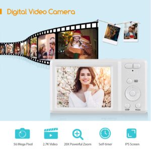 Andoer Kids Camera, 2.7-inch TFT Portable Digital Camera 56MP 4K Ultra HD 20X Zoom Auto Focus Self-Timer Face Detection Anti-Shaking with 2pcs Batteries Hand Strap Great Gift for for Kids Teens