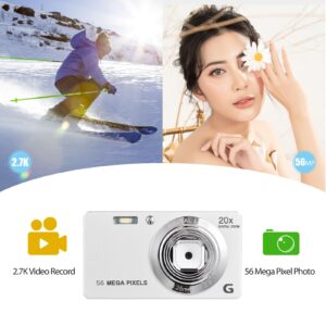 Andoer Kids Camera, 2.7-inch TFT Portable Digital Camera 56MP 4K Ultra HD 20X Zoom Auto Focus Self-Timer Face Detection Anti-Shaking with 2pcs Batteries Hand Strap Great Gift for for Kids Teens