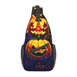 halloween pumpkin high storage capacity chest bag diagonally sling backpack crossbody shoulder bag for men women