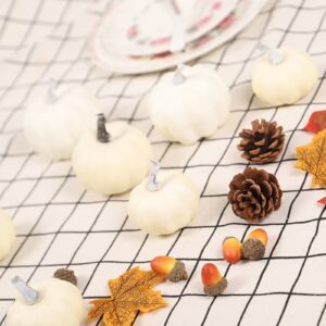 artificial pumpkins bulk with assorted sizes, 22pcs foam pumpkins halloween pumpkin set maple leaves fall decor set orange lifelike fauk pumpkins fall wedding tabletop table centerpiece for home(10)