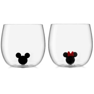 joyjolt disney mickey mouse icon stemless wine glass set of 2 drinking glasses. 12 oz tumbler glass cups. colored glassware. disney gifts, disney cups, disney collectibles for adults