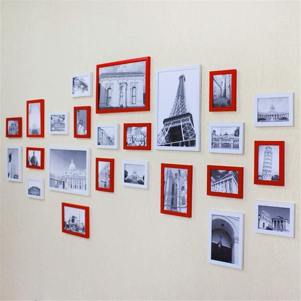 VALKEM 24 Frames Large Multi Picture Photo Frames Wall Set Simple Black White Photo Frame Wall Set Modern Blue Mediterranean Photo Wall Wall Gallery Kit Red Pink Photo Collage Frame (Color : White an