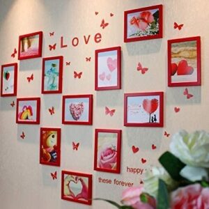 VALKEM Creative Bedroom Love Shape Collage Photo Frames for Wall White Red Multi Photo Picture Frame 12 Frames 7 Inch Modern Frames Wall Set Wall Decorations Covers 1. X 0.92m (Color : Red)