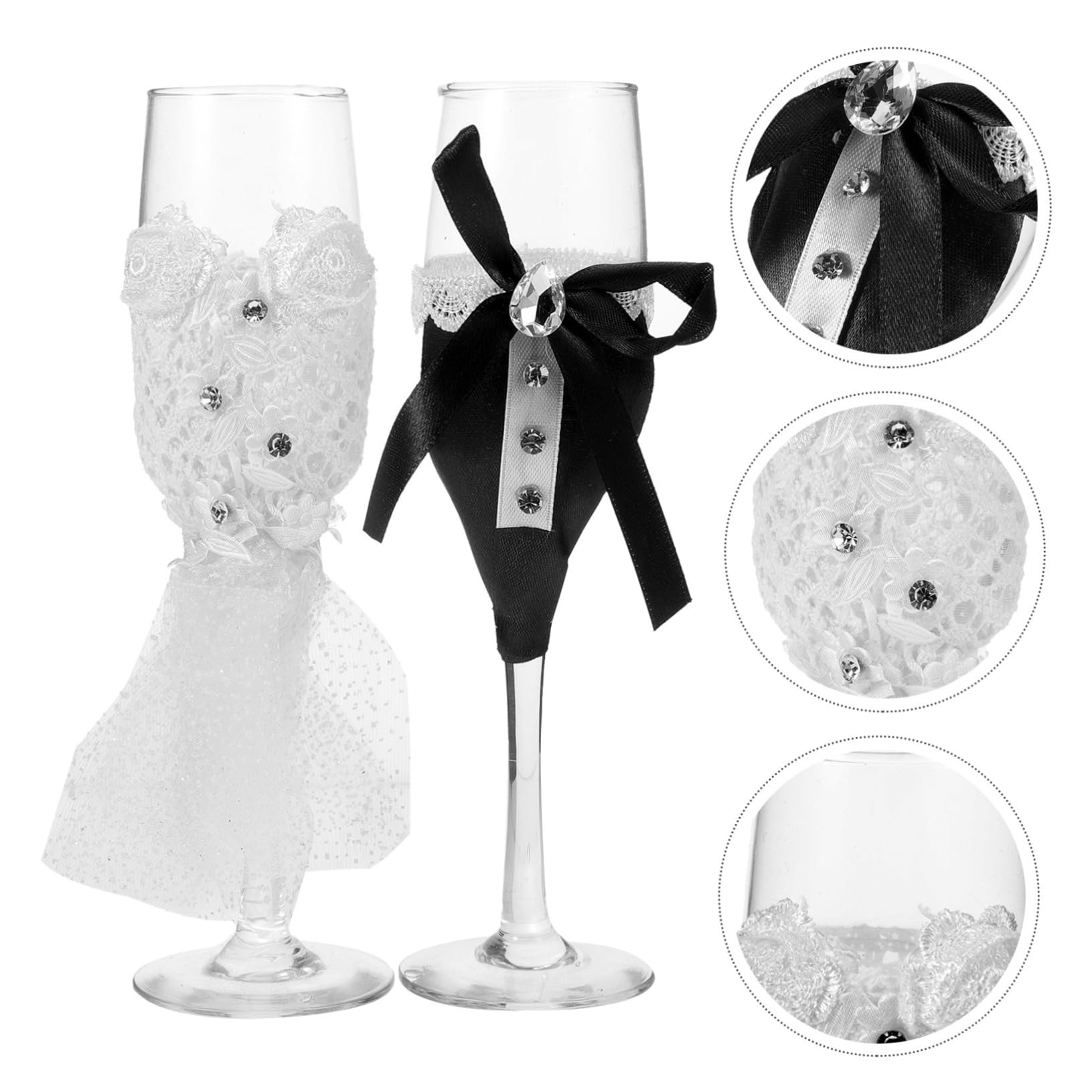 Abaodam 2pcs Beer Glasses Flute Goblet Night Party Cup Glass Beer Cup Bar Accessory Glasses Wedding Toasting Glasses Glass Cup Bridesmaid Red Wine Glass Household Lace