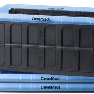 CleverMade 62L Collapsible Storage Bin, No Lid, Black/Translucent Blue.