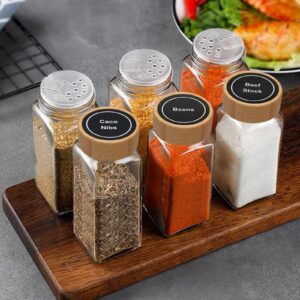 Datttcc 4oz Spice Jars with Labels, Glass Spice Jars with Bamboo Lids, Spices Container Set with Printed Spice Labels, Kitchen Empty Spice Jars with Shaker Lids, 30 Pcs