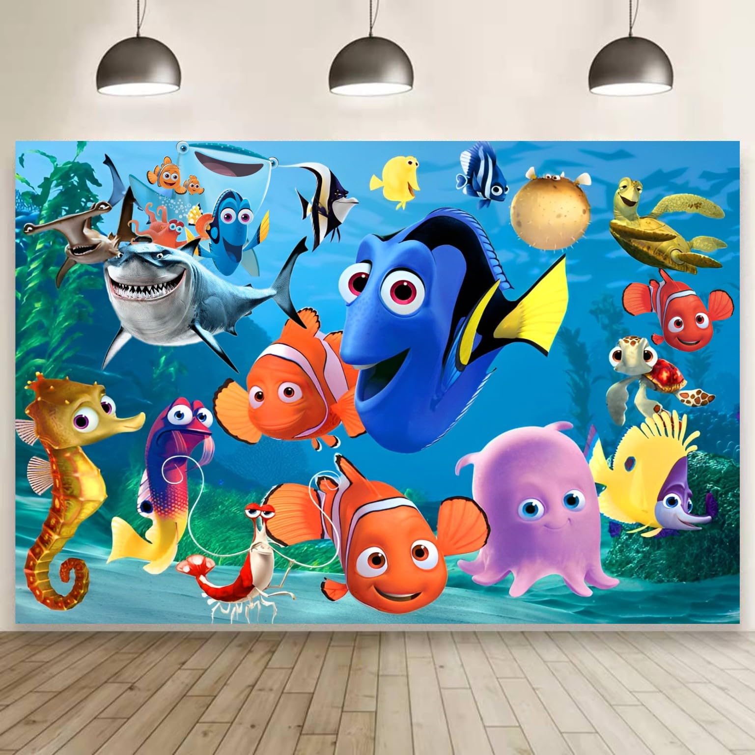 Finding Nemo Background Birthday Decorations, Finding Dory Happy Birthday Banner Backdrop for Finding Nemo Birthday Party Supplies (5x3ft)