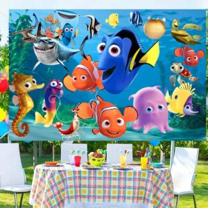 Finding Nemo Background Birthday Decorations, Finding Dory Happy Birthday Banner Backdrop for Finding Nemo Birthday Party Supplies (5x3ft)