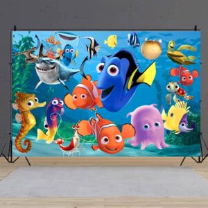 Finding Nemo Background Birthday Decorations, Finding Dory Happy Birthday Banner Backdrop for Finding Nemo Birthday Party Supplies (5x3ft)