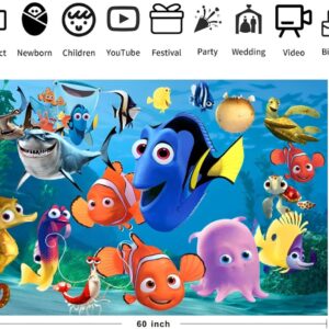 Finding Nemo Background Birthday Decorations, Finding Dory Happy Birthday Banner Backdrop for Finding Nemo Birthday Party Supplies (5x3ft)