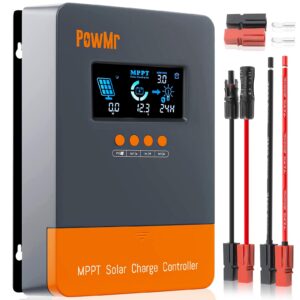 powmr 60a mppt solar charge controller 12v 24v 36v 48v auto, solar charge regulator 60amp w/large lcd display, work with agm, gel, flooded and lithium batteries,plug-and-play【update version】