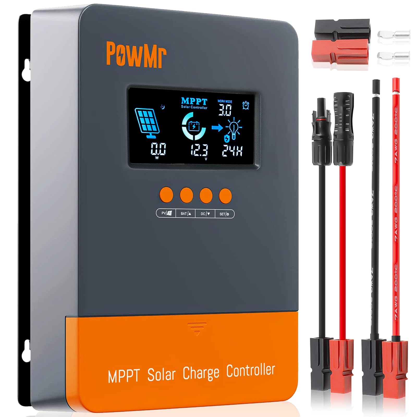 PowMr 60A MPPT Solar Charge Controller 12V 24V 36V 48V Auto, Solar Charge Regulator 60amp w/Large LCD Display, Work with AGM, Gel, Flooded and Lithium Batteries,Plug-and-Play【Update Version】