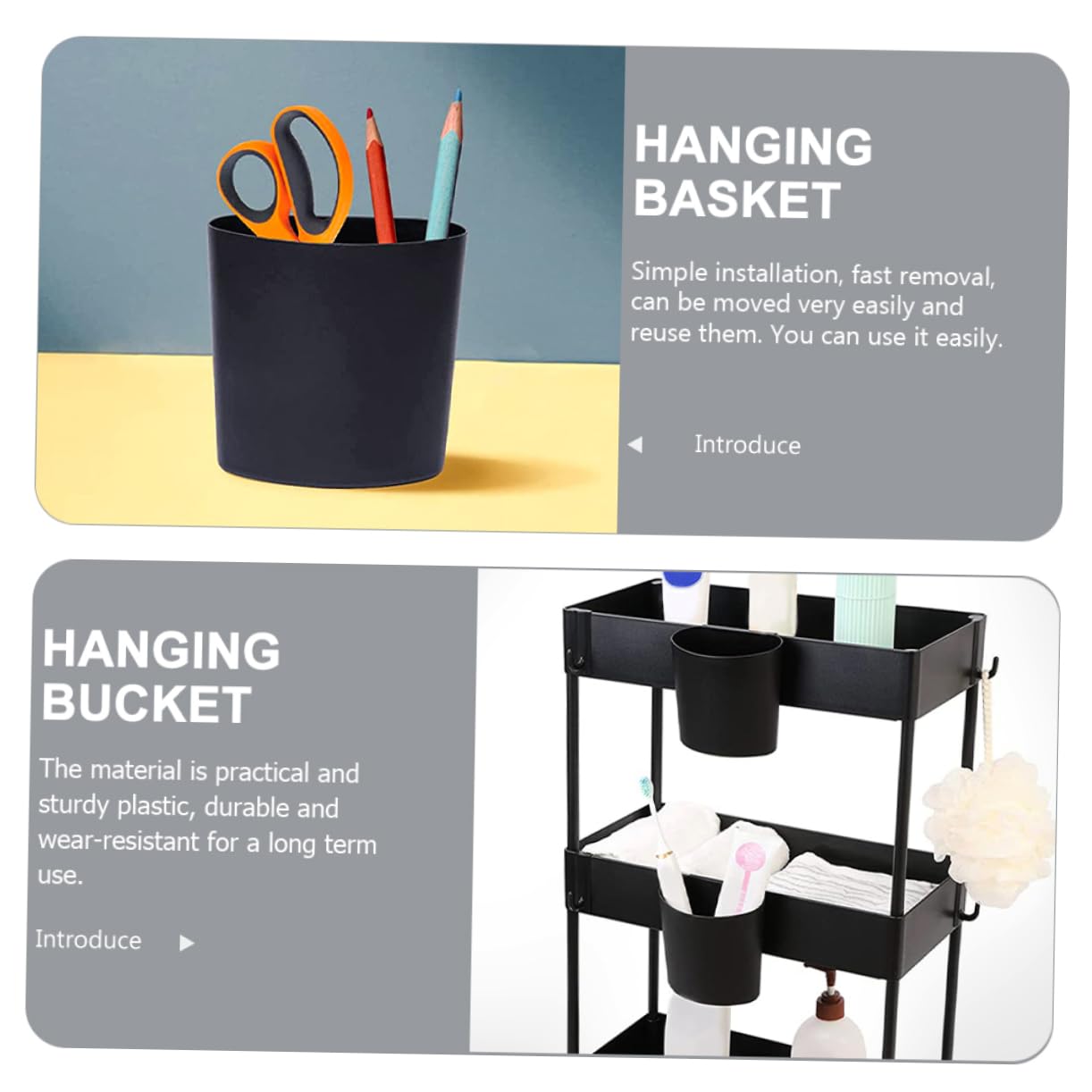 NOLITOY 4pcs Tools Storage Bins Trash Can Cart Hanging Basket Shopping Cart Cup Holder Hanging Organizer Salon Cart Attachment Small Hanging Bucket Plastic Wastebasket Household