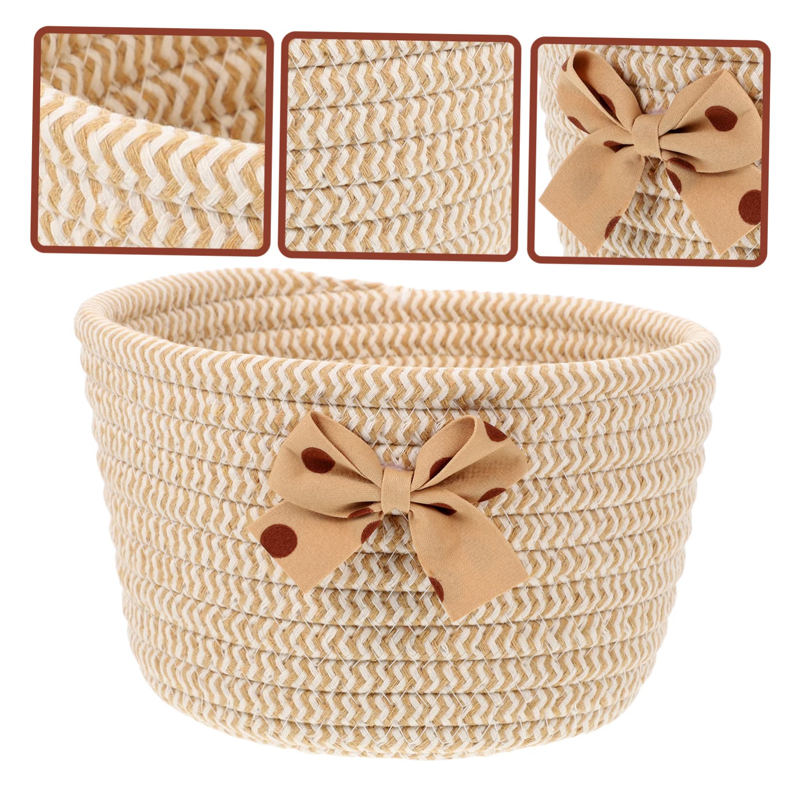 NOLITOY Cotton Rope Storage Basket Yellow Basket Cotton Rope Organizer Table Book Toy Storage Basket Desktop Storage Basket Cute Basket Diaper Basket Round Woven Basket The Cat Fabric Baby