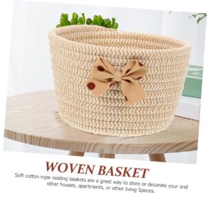 NOLITOY Cotton Rope Storage Basket Yellow Basket Cotton Rope Organizer Table Book Toy Storage Basket Desktop Storage Basket Cute Basket Diaper Basket Round Woven Basket The Cat Fabric Baby