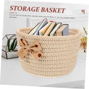 NOLITOY Cotton Rope Storage Basket Yellow Basket Cotton Rope Organizer Table Book Toy Storage Basket Desktop Storage Basket Cute Basket Diaper Basket Round Woven Basket The Cat Fabric Baby