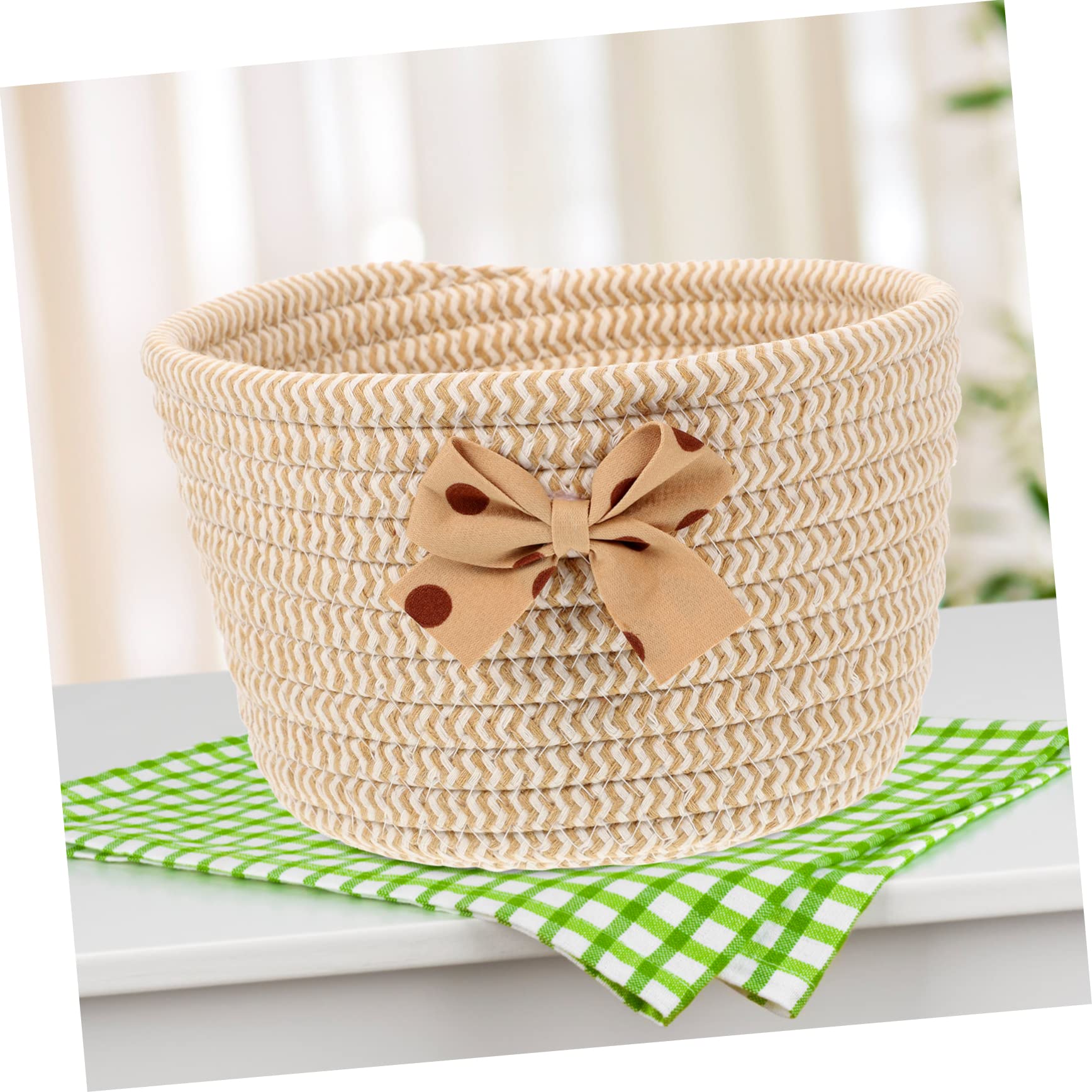 NOLITOY Cotton Rope Storage Basket Yellow Basket Cotton Rope Organizer Table Book Toy Storage Basket Desktop Storage Basket Cute Basket Diaper Basket Round Woven Basket The Cat Fabric Baby