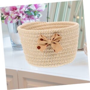 NOLITOY Cotton Rope Storage Basket Yellow Basket Cotton Rope Organizer Table Book Toy Storage Basket Desktop Storage Basket Cute Basket Diaper Basket Round Woven Basket The Cat Fabric Baby