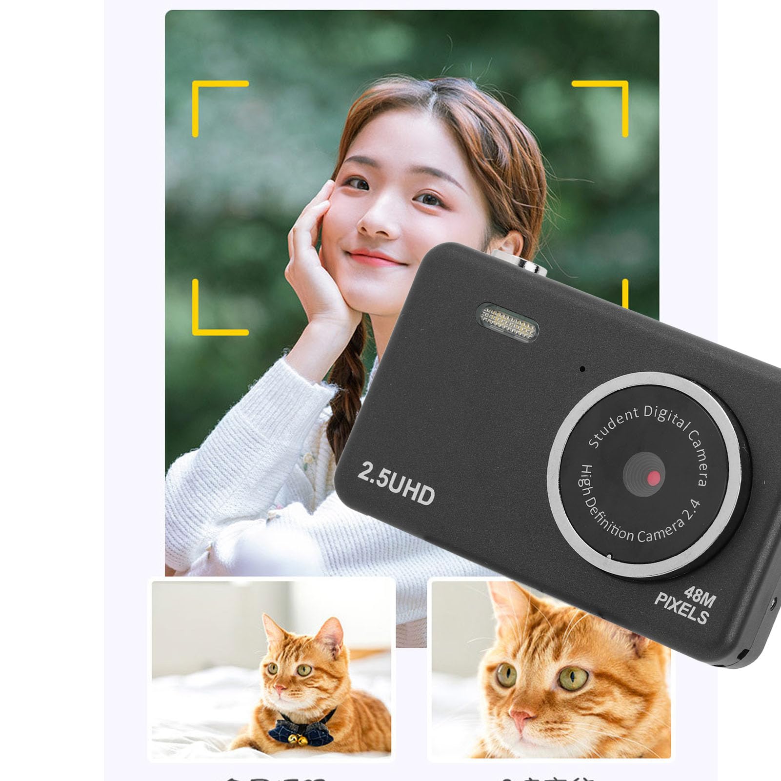 2.5K Digital Camera, 8X Zoom Automatic Light Sensitivity Dual Lens Video Camera, for Kids Student, Cute Pocket HD Camcoder (Black)