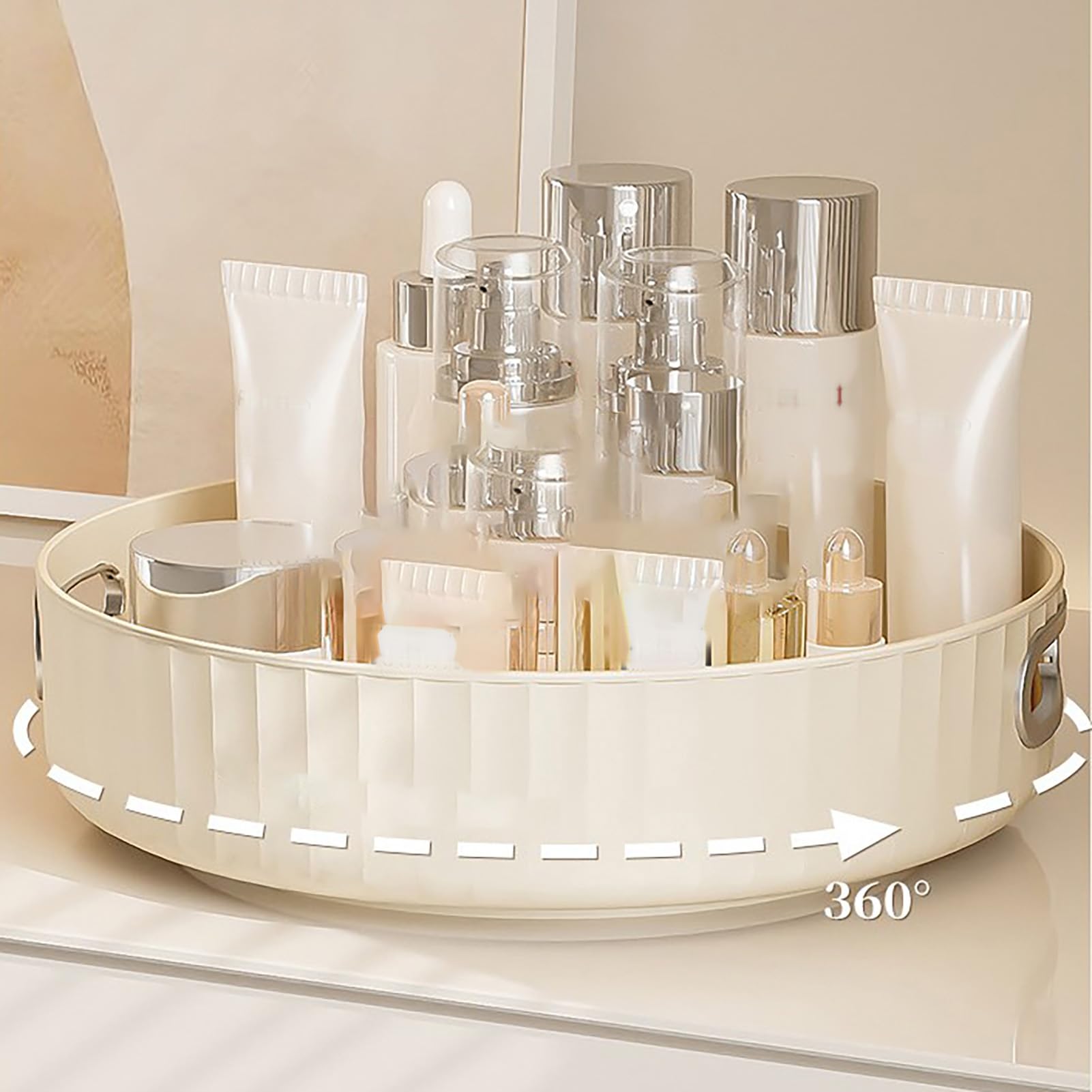 Lazy Susan Organizer, 360° Rotating Storage Tray Makeup Perfume Organizer Multifunctional PP Rotatable Kitchen Storage Tray Large Capacity Desktop Organizer Tray