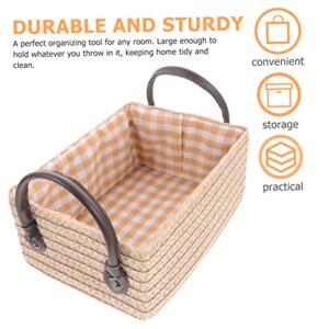 ibasenice 2pcs Storage Basket Clothes Storage Seagrass Woven Toy Basket Open Storage Bin Toy Storage Container Wood Basket Woven Storage Bins Household Clothes Basket Storage Box Pp Wardrobe