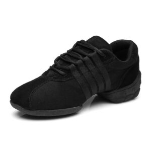 hipposeus women's canvas dance sneakers lace up modern jazz hip hop dance shoes black with split sole,model t01,8 us