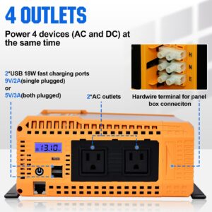 ECO-WORTHY 1100Watt Pure Sine Wave Solar Power Inverter 12V DC to 120V AC with Built-in Dual 18W USB Port, 2*AC Outlets, 1*Hardwire Terminals and 1 * 120A Fuse