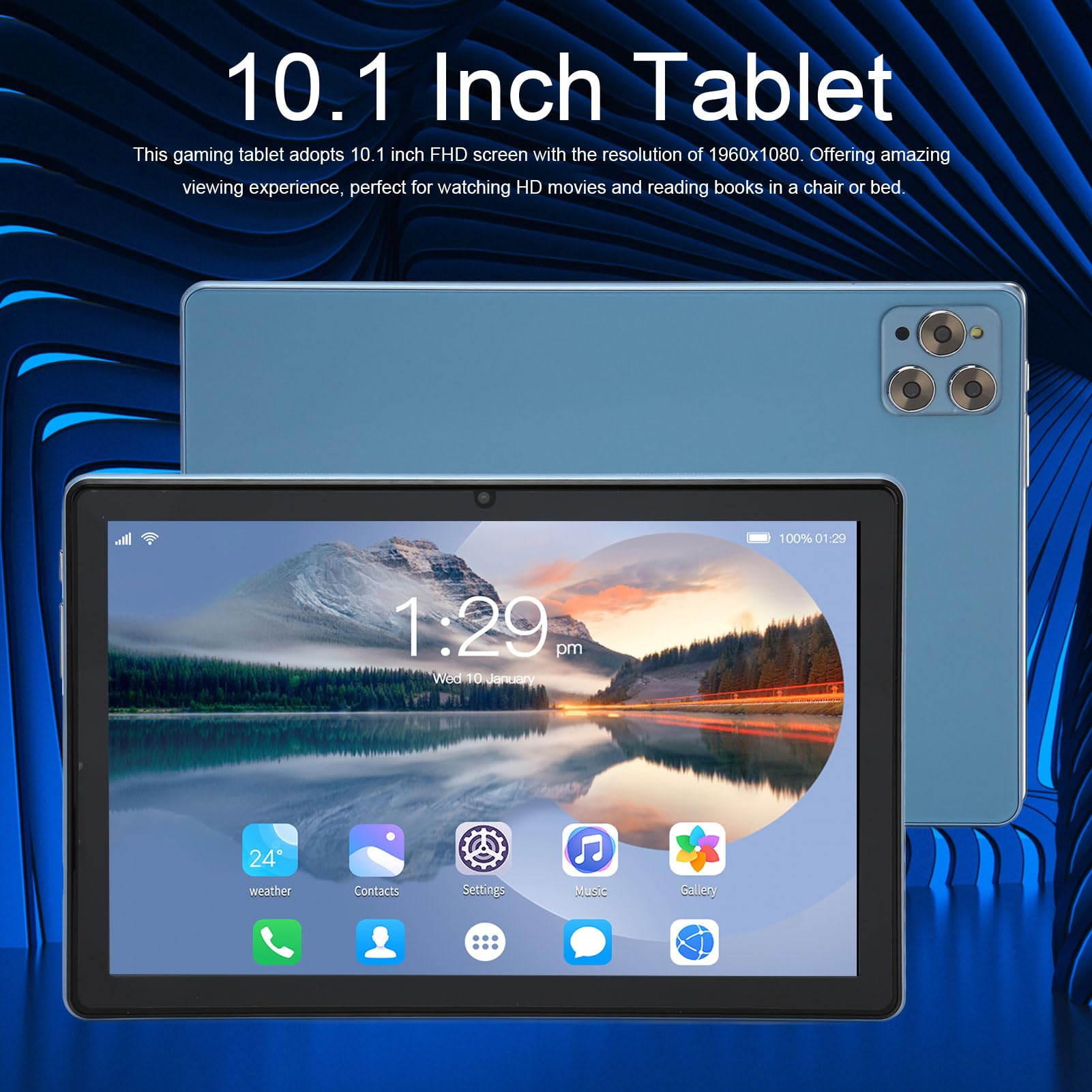 10.1 Inch FHD Screen Tablet with 8GB RAM 256GB ROM, Dual Camera, 2.4 5G WiFi, 4G LTE, Octa Core CPU (US Plug)