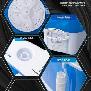 Muhub Portable Mini Washing Machine, Small Washer no dryer, 7.7lbs Semi-Automatic Compact Washer Machine, Laundry Washer for Home Apartment RV, Blue