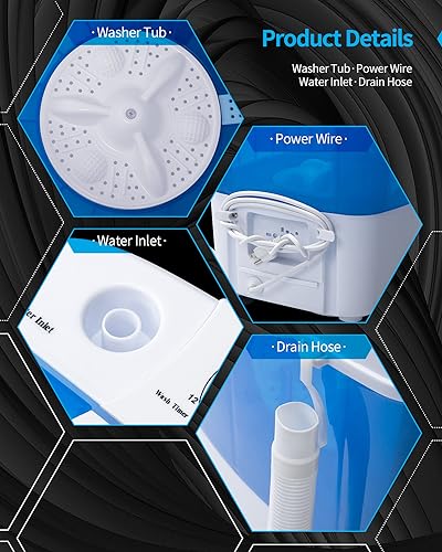 Muhub Portable Mini Washing Machine, Small Washer no dryer, 7.7lbs Semi-Automatic Compact Washer Machine, Laundry Washer for Home Apartment RV, Blue