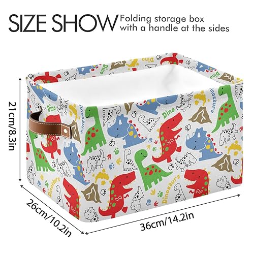 Cute Cartoon Dinosaurs Storage Basket Collapsible Storage Bins Cubes Fabric Clothes Hamper Box Toy Chest Gift Baskets for Shelves Office Nursery Home Shoes with Leather Handles