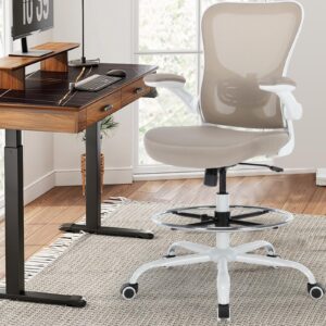 chairoyal office drafting chair, ergonomic tall office desk chair with adjustable height and footrest ring, executive computer standing desk stool chair with flip-up arms for draw, lab, work
