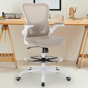 Chairoyal Office Drafting Chair, Ergonomic Tall Office Desk Chair with Adjustable Height and Footrest Ring, Executive Computer Standing Desk Stool Chair with Flip-Up Arms for Draw, Lab, Work