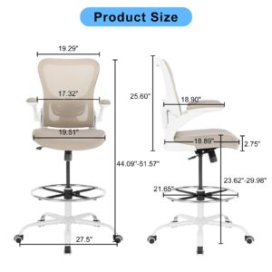 Chairoyal Office Drafting Chair, Ergonomic Tall Office Desk Chair with Adjustable Height and Footrest Ring, Executive Computer Standing Desk Stool Chair with Flip-Up Arms for Draw, Lab, Work