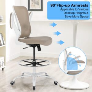 Chairoyal Office Drafting Chair, Ergonomic Tall Office Desk Chair with Adjustable Height and Footrest Ring, Executive Computer Standing Desk Stool Chair with Flip-Up Arms for Draw, Lab, Work