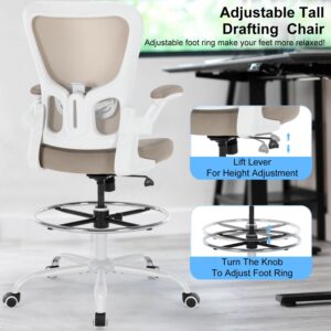 Chairoyal Office Drafting Chair, Ergonomic Tall Office Desk Chair with Adjustable Height and Footrest Ring, Executive Computer Standing Desk Stool Chair with Flip-Up Arms for Draw, Lab, Work