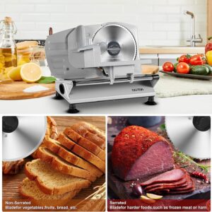 OSTBA Meat Slicer Electric Deli Food Slicer with Two Removable Stainless Steel Blades and Food Carriage, Adjustable Thickness Meat Slicer for Home, Food Slicer Machine for Meat, Cheese, Bread