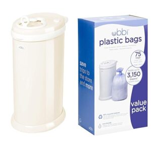 ubbi steel odor locking diaper pail + disposable pail bags value pack