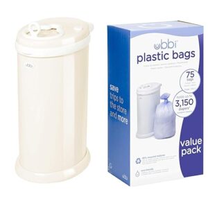 Ubbi Steel Odor Locking Diaper Pail + Disposable Pail Bags Value Pack