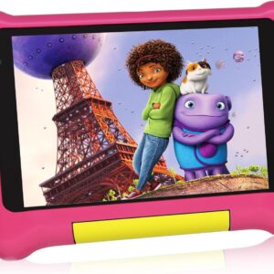 Mouikei Kids Tablet 7 inch, Android 12 Tablet for Kids Quad Core 2GB 32GB Educational Children's Tablet with Parental Control, Bluetooth, WiFi, Shockproof Case, Dual Camera (Dark Pink)