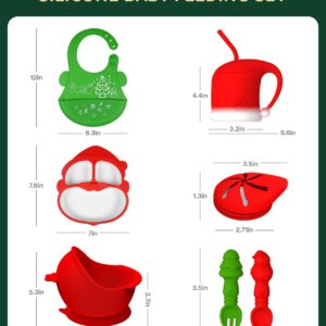 Silicone Baby Feeding Set for Christmas,Toddler Plates and Bowls Set with Suction, Baby-Led Weaning Supplies with Adjustable Bib, Sippy Cup,Chewable Spoons & Forks, Baby Utensils 6+Months