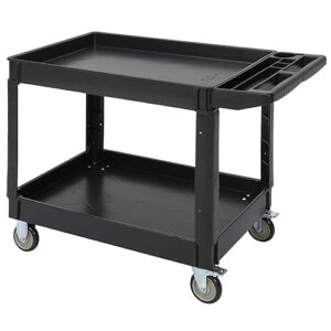 large utility cart | heavy duty cart holds up to 500 lbs | 2-shelf rolling cart | service cart for warehouse, garage, shop, school & office (45.67" x 25" / black) - w 360° flexibility wheels