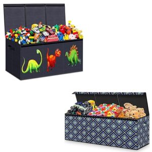 homemarvel toy box for boys, black dinosaur and blue square