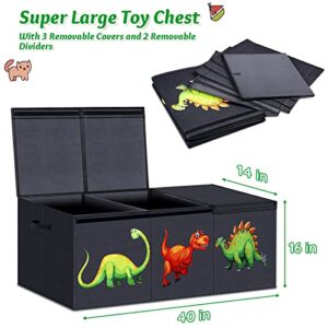 HOMEMARVEL Toy Box for Boys, Black Dinosaur and Blue Square