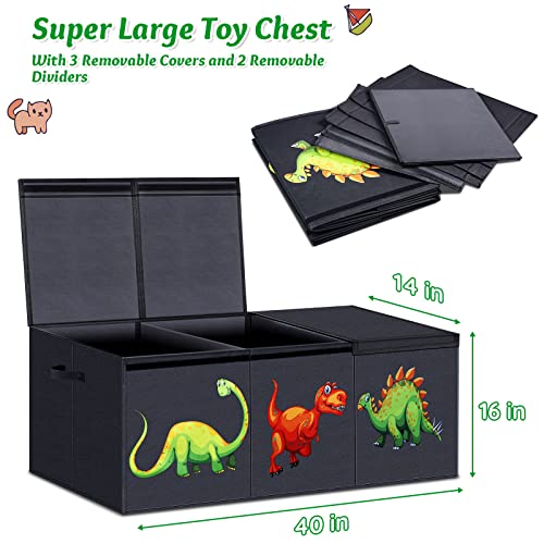 HOMEMARVEL Toy Box for Boys, Black Dinosaur and Blue Square
