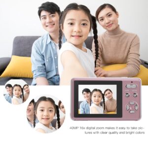 Beginner Digital Camera, 40MP Video, 16x Zoom, USB Rechargeable, Easy Download, Great School Students (Pink)