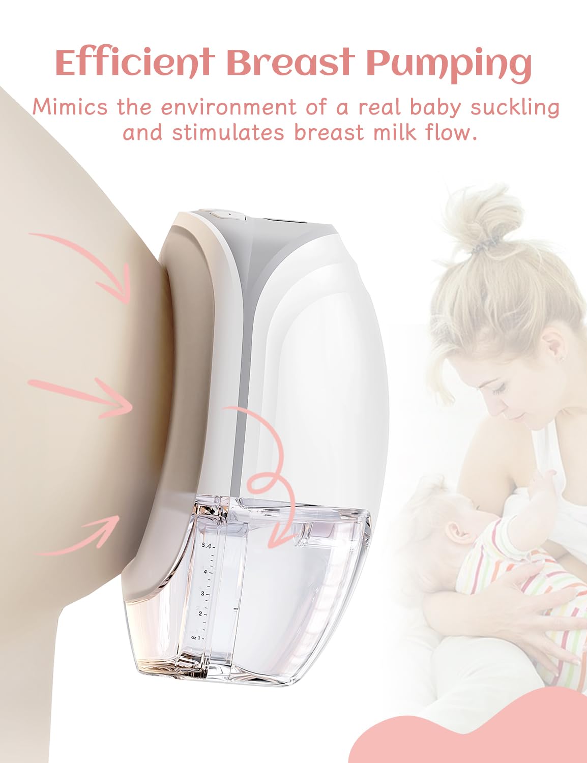 X-Bosak Breast Pump Hands Free, Wearable Electric Portable Silicone Breast Pump, 3 Modes & 8 Levels, Painless & Leak-Proof Design, 17mm~27mm Flange Inserts, Smart LCD Display, 2 Pack, White