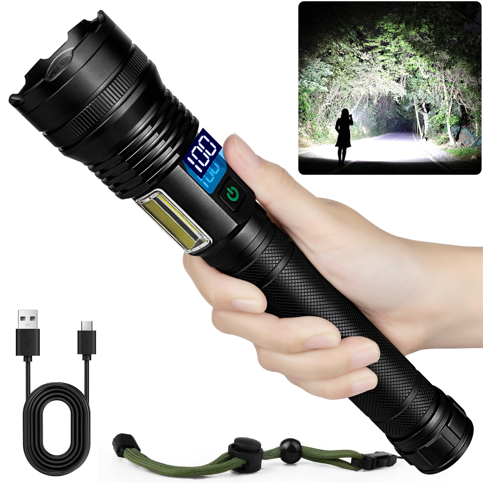 Rechargeable LED Flashlights High Lumens, 250,000 Lumen Brightest Flash Light, High Power Flashlight USB with 5000 mAh Capacity, IPX7 Waterproof Handheld LED Torch for Home, Camping, Hiking