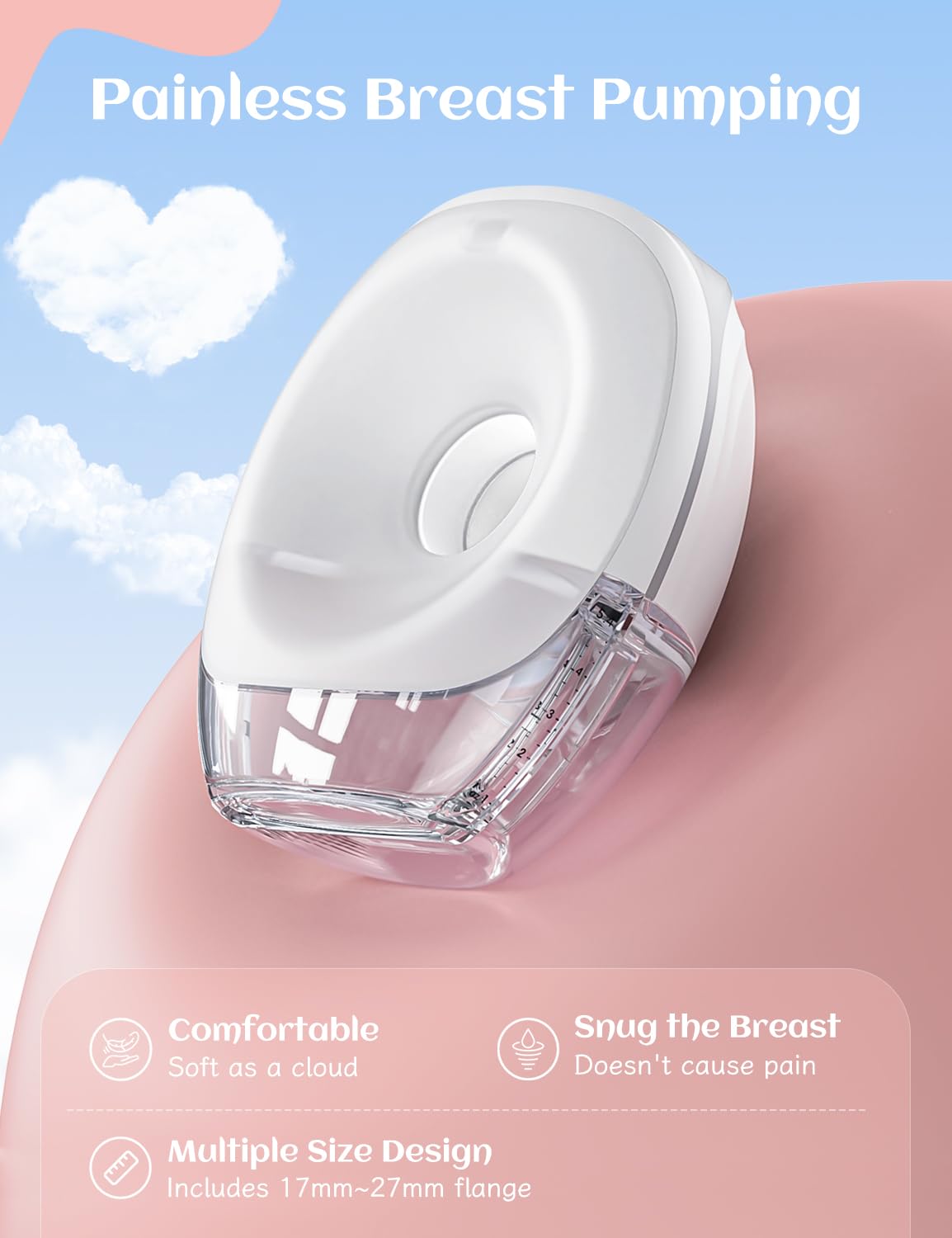 X-Bosak Breast Pump Hands Free, Wearable Electric Portable Silicone Breast Pump, 3 Modes & 8 Levels, Painless & Leak-Proof Design, 17mm~27mm Flange Inserts, Smart LCD Display, 2 Pack, White