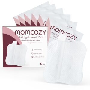 momcozy soothing gel pads, instant & long cooling relief for sore nipples, made without bpa, hydrogel pads with lanolin for breastfeeding, 6 count